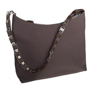 Salvatore Ferragamo Shoulder Bag Purse Nylon Chain Brown EUC